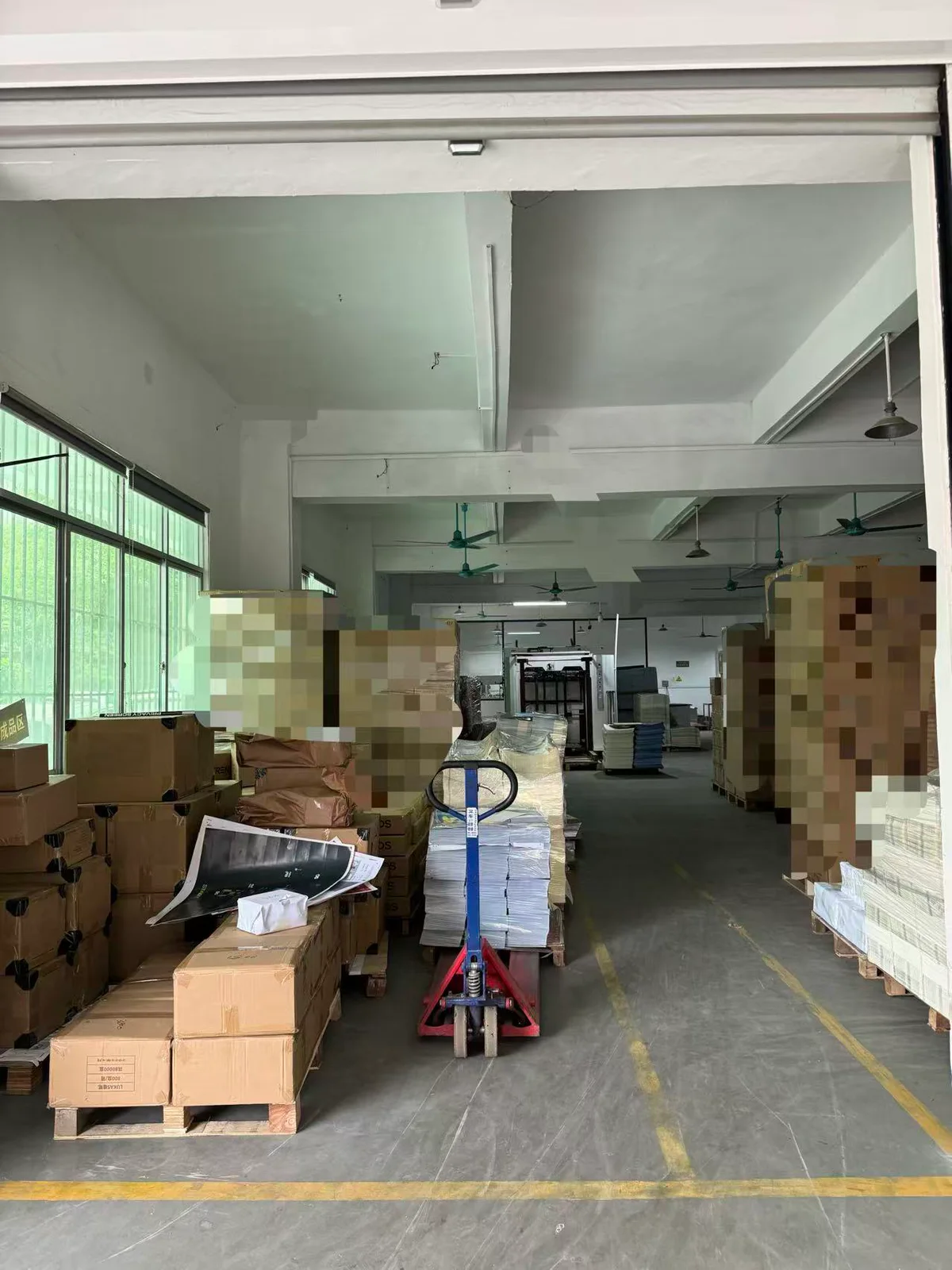 Aisle for organized finished goods and packing materials
